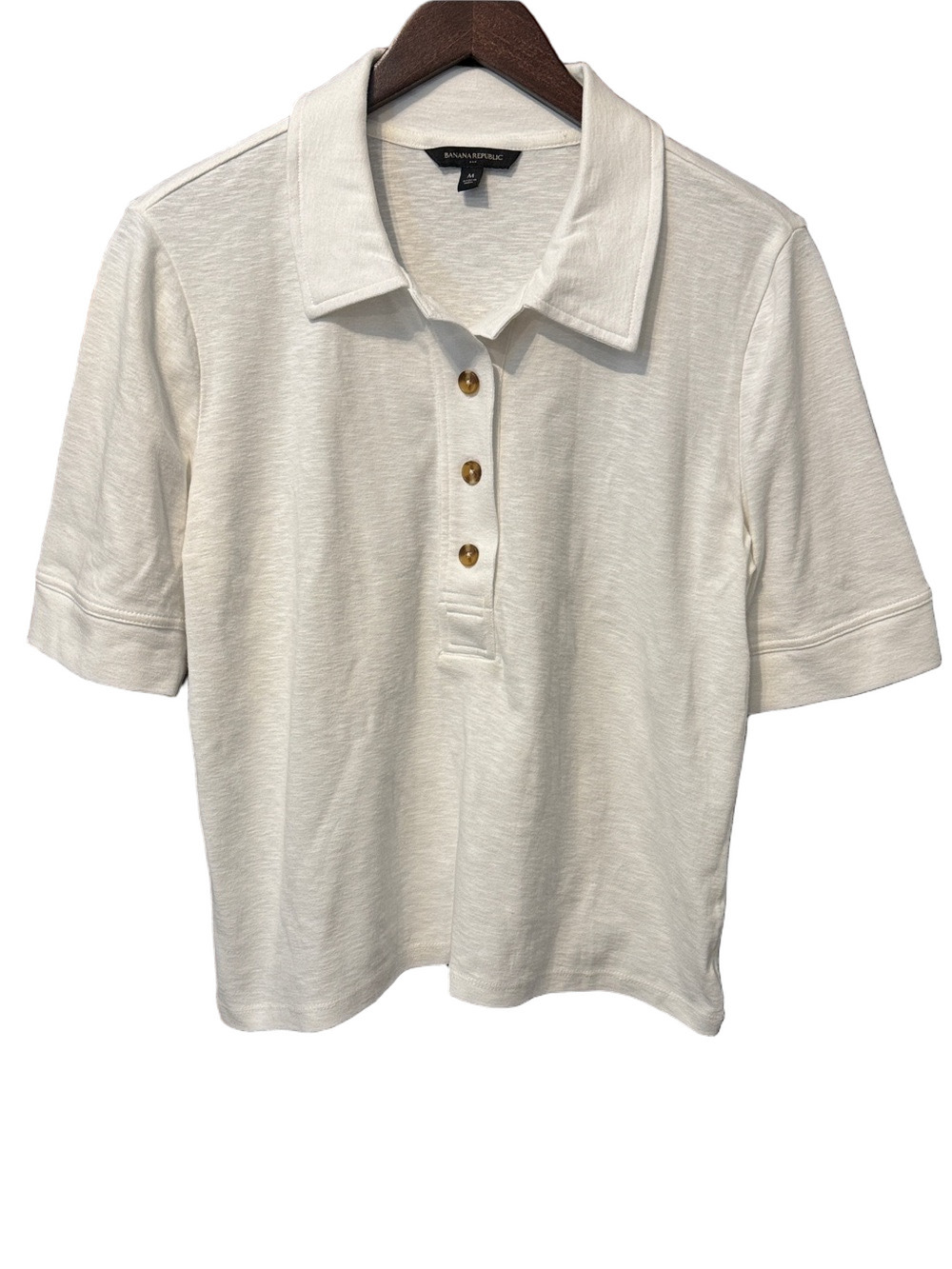 Banana Republic Cream Polo Shirt with Gold Buttons